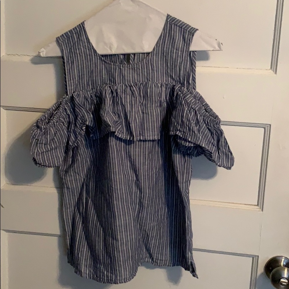 J Crew blue and white stripped cold shoulder